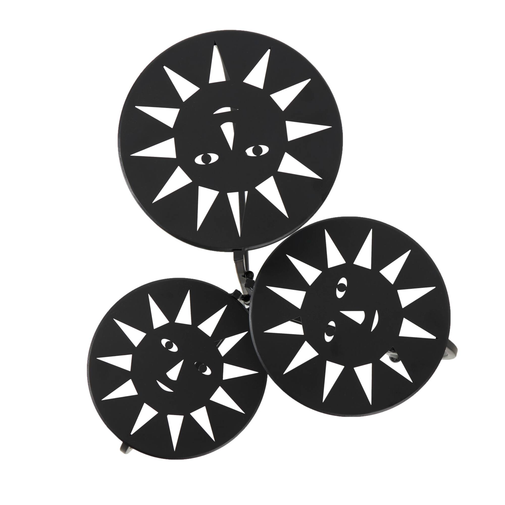 24" Black Metal Folding 3-Tier Plant Stand with Sun Face Cutouts